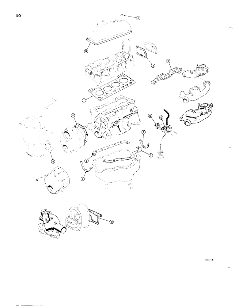 Схема запчастей Case 1830 - (040) - ENGINE GASKET KIT, BEFORE ENGINE SN 2707 (10) - ENGINE