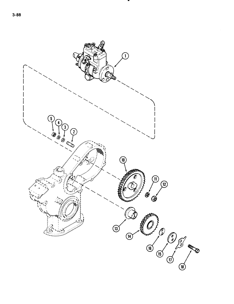 Схема запчастей Case 1835B - (3-88) - FUEL INJECTION PUMP DRIVE, 188 DIESEL ENGINE (03) - FUEL SYSTEM