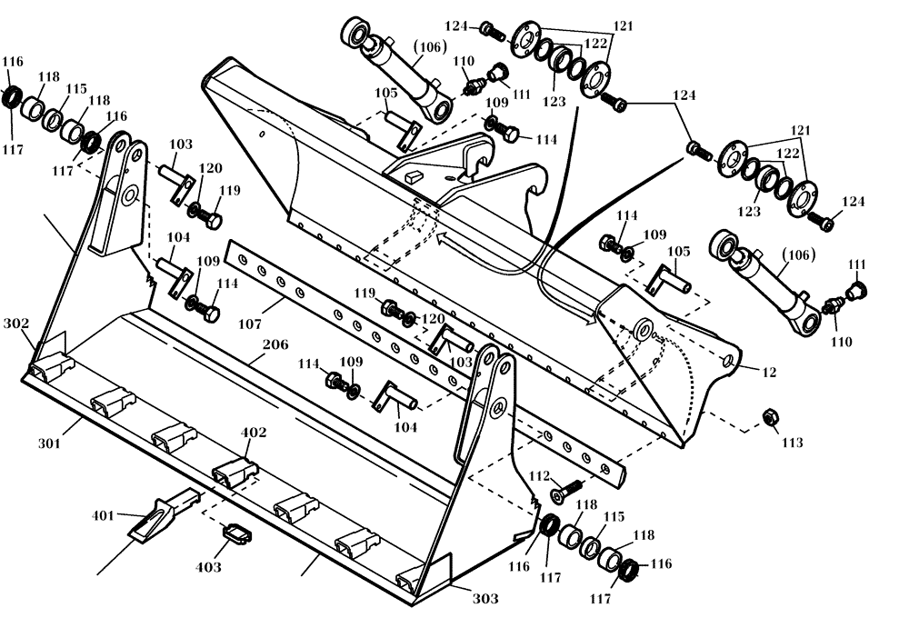 Схема запчастей Case 221D - (64.012[002]) - 4 - IN - 1 BUCKET (OPTION) (S/N 581101-UP) (82) - FRONT LOADER & BUCKET