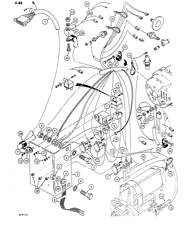 Схема запчастей Case 680K - (4-088) - 24 VOLT ELECTRICAL CIRCUIT, FRONT HARNESS AND CONNECTIONS (04) - ELECTRICAL SYSTEMS