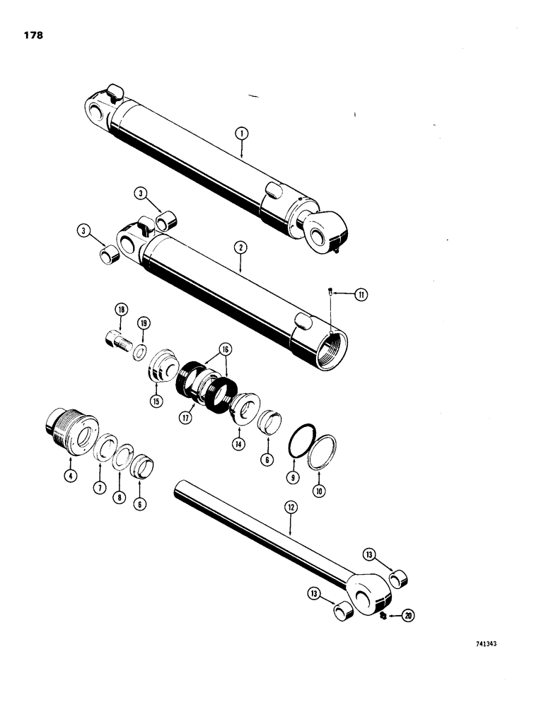 Схема запчастей Case 26S - (178) - D43067 DIPPER CYLINDER, GLAND HAS SPLIT INNER AND OUTER ROD WIPERS 