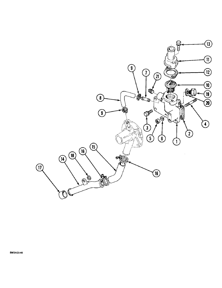 Схема запчастей Case 1825 - (2-30) - THERMOSTAT, HOUSING, AND TUBES, DIESEL MODELS (02) - ENGINE