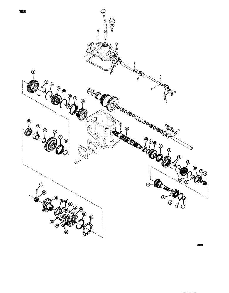 Схема запчастей Case 680E - (168) - TRANSMISSION, MAIN SHAFT AND GEARS (21) - TRANSMISSION