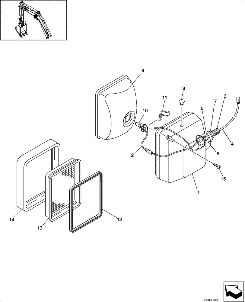 Схема запчастей Case CX25 - (04-12[00]) - LAMP ASSY - BOOM (04) - ELECTRICAL SYSTEMS