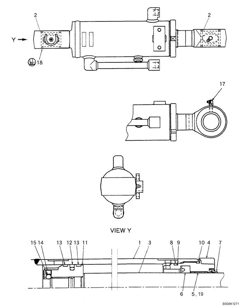 Схема запчастей Case CX27B BTW - (07-034) - CYLINDER ASSY, DOZER (PV01V00047F1, PV01V00047F2) (35) - HYDRAULIC SYSTEMS