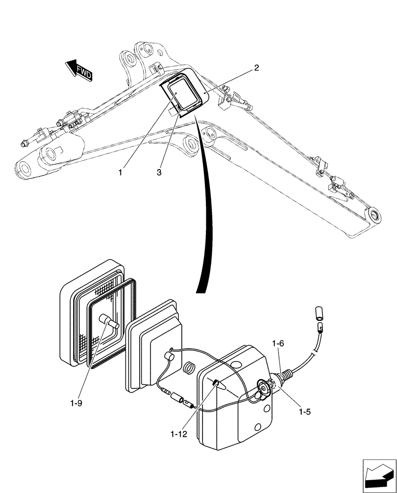 Схема запчастей Case CX31B - (03-015[00]) - LIGHT INSTAL, BOOM (55) - ELECTRICAL SYSTEMS