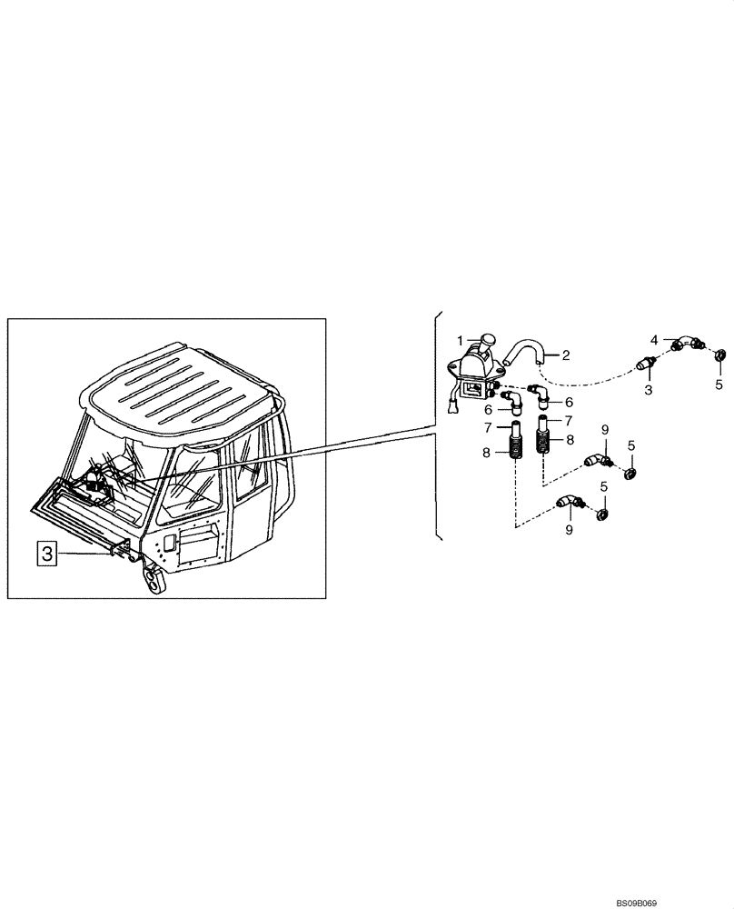 Схема запчастей Case 327B - (49A00001110[001]) - PNEUMATIC LINES, PARKING BRAKE / VALVE INSTAL - CAB (P.I.N. HHD0327BN7PG57000 AND AFTER) (84198558) (09) - Implement / Hydraulics / Frame / Brakes