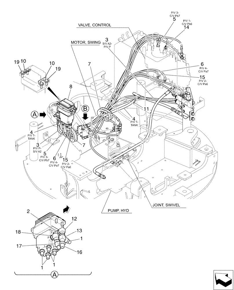 Схема запчастей Case CX36B - (01-065[01]) - CONTROL LINES, PROPEL - ANGLE DOZER (35) - HYDRAULIC SYSTEMS