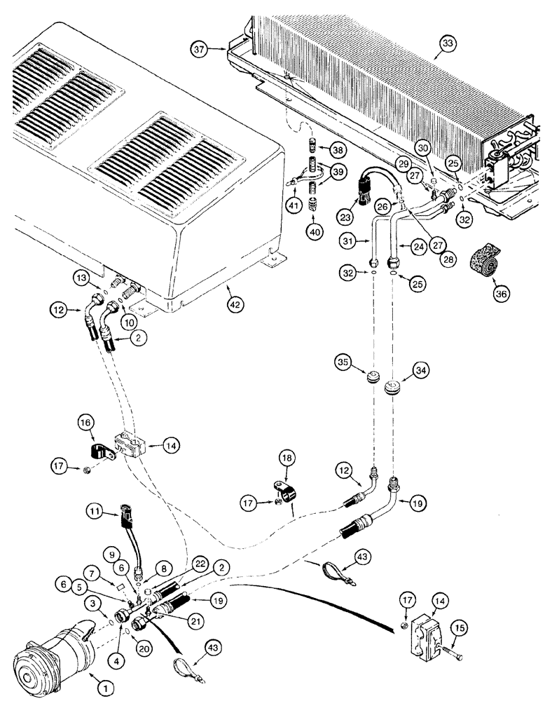 Схема запчастей Case 921B - (9-066) - AIR CONDITIONING SYSTEM - COMPRESSOR TO CONDENSER AND EVAPORATOR CORE (09) - CHASSIS/ATTACHMENTS