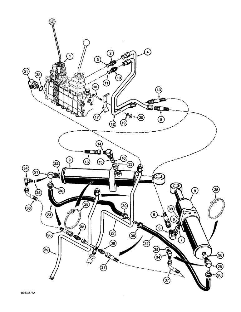 Схема запчастей Case 860 - (8-032) - BACKHOE SWING CYLINDER HYDRAULIC CIRCUIT (08) - HYDRAULICS