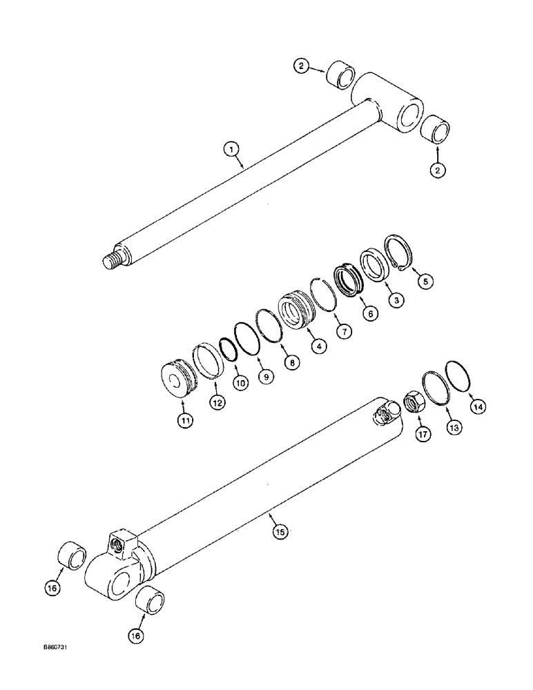 Схема запчастей Case 860 - (8-060) - BACKHOE BUCKET CYLINDER ASSEMBLY - H672570 (08) - HYDRAULICS