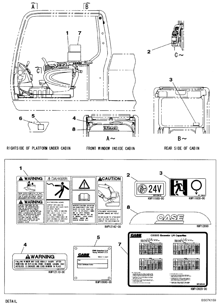 Схема запчастей Case CX130B - (09-58) - DECAL - OPERATORS COMPARTMENT (09) - CHASSIS/ATTACHMENTS