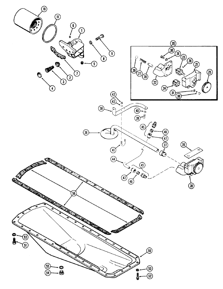 Схема запчастей Case W10C - (022) - OIL PUMP, OIL FILTER, OIL PAN, (401) DIESEL ENGINE (02) - ENGINE