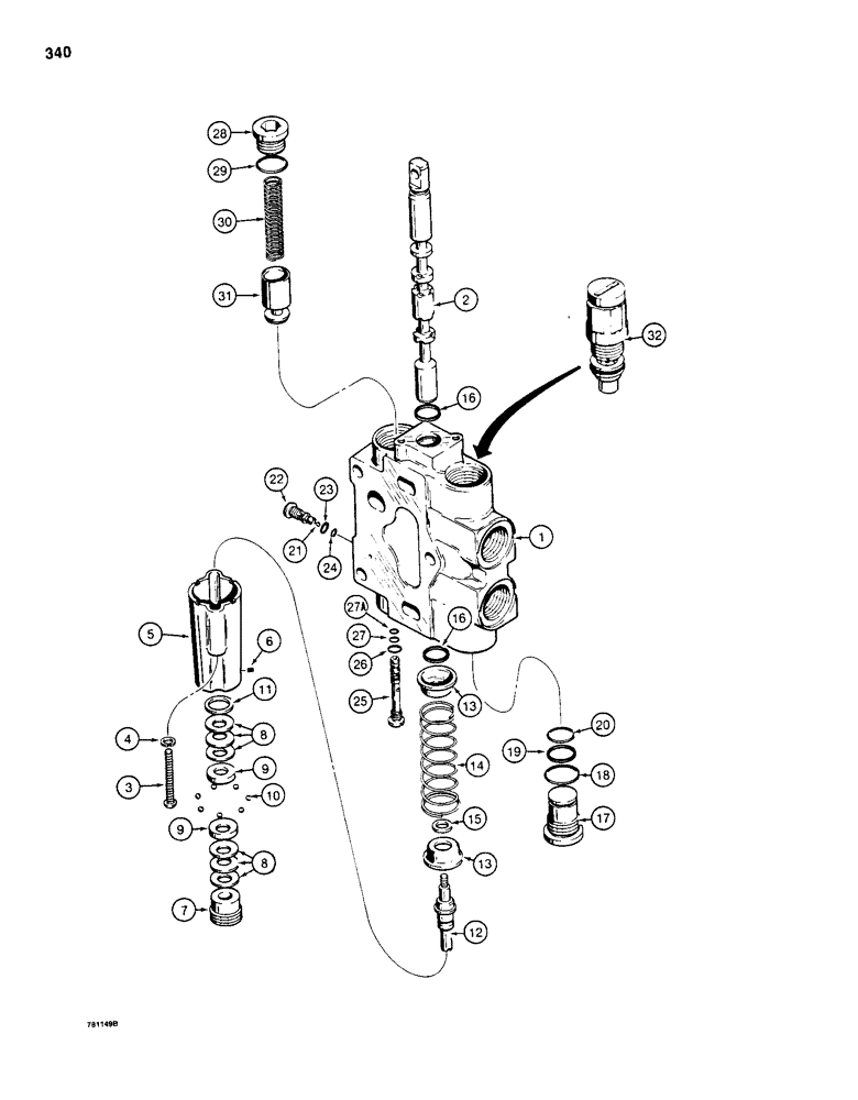 Схема запчастей Case 1150D - (340) - D87074 DOZER LIFT SECTION (08) - HYDRAULICS