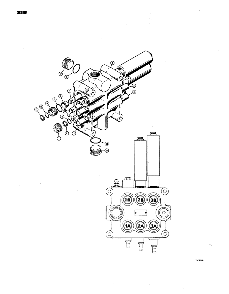 Схема запчастей Case W24B - (218) - LOADER CONTROL VALVE (3 SPOOL) (08) - HYDRAULICS