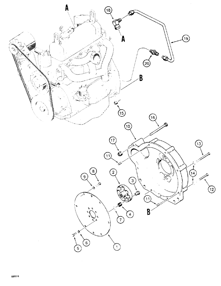 Схема запчастей Case W4 - (068) - FLYWHEEL COVER AND PUMP MOUNTING PLATE, FOR 1.8 LITRE ENGINE, USED BEFORE TRACTOR SN 1205402 (06) - POWER TRAIN