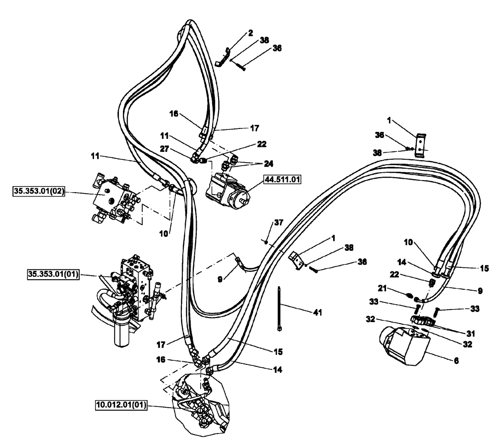 Схема запчастей Case DV213 - (35.310.02) - REAR HYDRAULIC CHASSIS LINES (GROUP310-ND135217) (35) - HYDRAULIC SYSTEMS