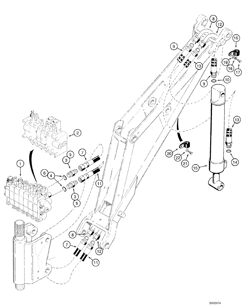 Схема запчастей Case 1840 - (08-33) - HYDRAULIC SYSTEM - BACKHOE BUCKET CYLINDER (D100, D100XR) (08) - HYDRAULICS