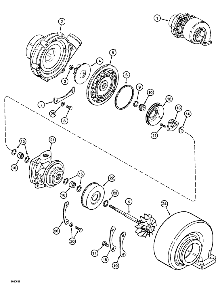 Схема запчастей Case 1088 - (2-34) - TURBOCHARGER, 6T-590 ENGINE (02) - ENGINE