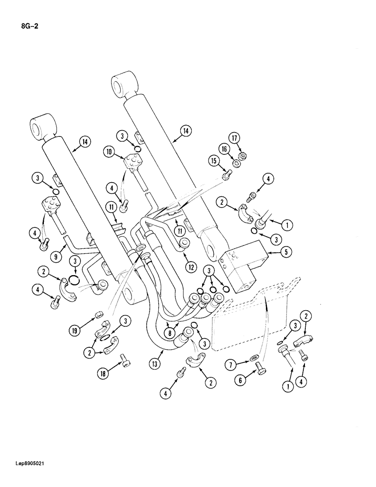 Схема запчастей Case 688 - (8G-02) - BOOM CYLINDER CIRCUIT, HOSES AT CYLINDER - ROD END (08) - HYDRAULICS