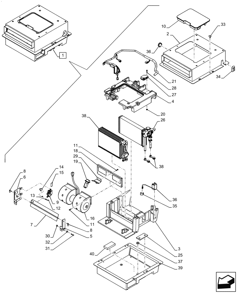 Схема запчастей Case 921F - (50.104.07) - AIR CONDITIONING WITH HEATER ASSEMBLY (50) - CAB CLIMATE CONTROL