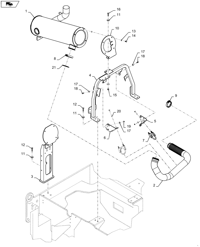 Схема запчастей Case 821F - (10.254.02[02]) - EXHAUST MUFFLER AND MOUNTING, TIER 2 (10) - ENGINE