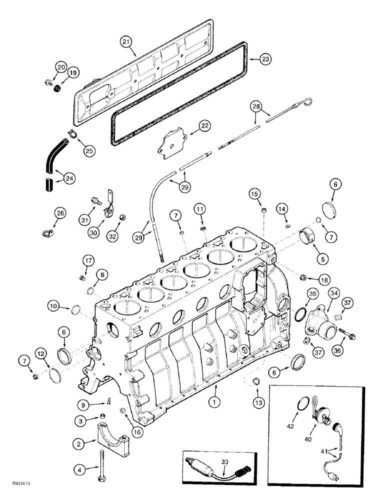 Схема запчастей Case 9030 - (2-32) - CYLINDER BLOCK, 6T-590 ENGINE (02) - ENGINE