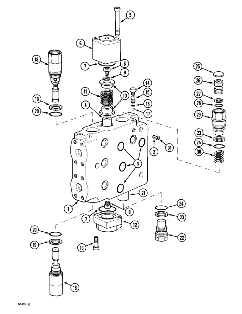 Схема запчастей Case 888 - (8C-28) - ATTACHMENT CONTROL VALVE, BOOM, ARM AND TOOL SECTIONS (08) - HYDRAULICS