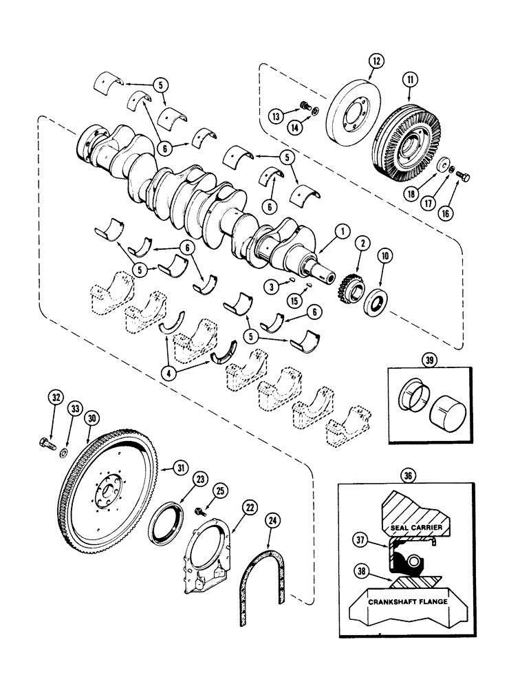 Схема запчастей Case 40 - (022) - CRANKSHAFT AND FLYWHEEL, 504BDT ENGINE (10) - ENGINE