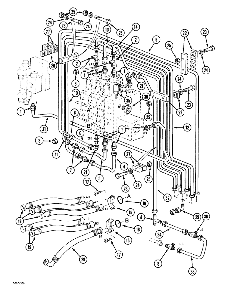 Схема запчастей Case 888 - (8C-02) - HYDRAULIC CONTROL CIRCUIT, TO SOLENOID AND ATTACHMENT CONTROL VALVES, P.I.N. 15401 AND AFTER (08) - HYDRAULICS