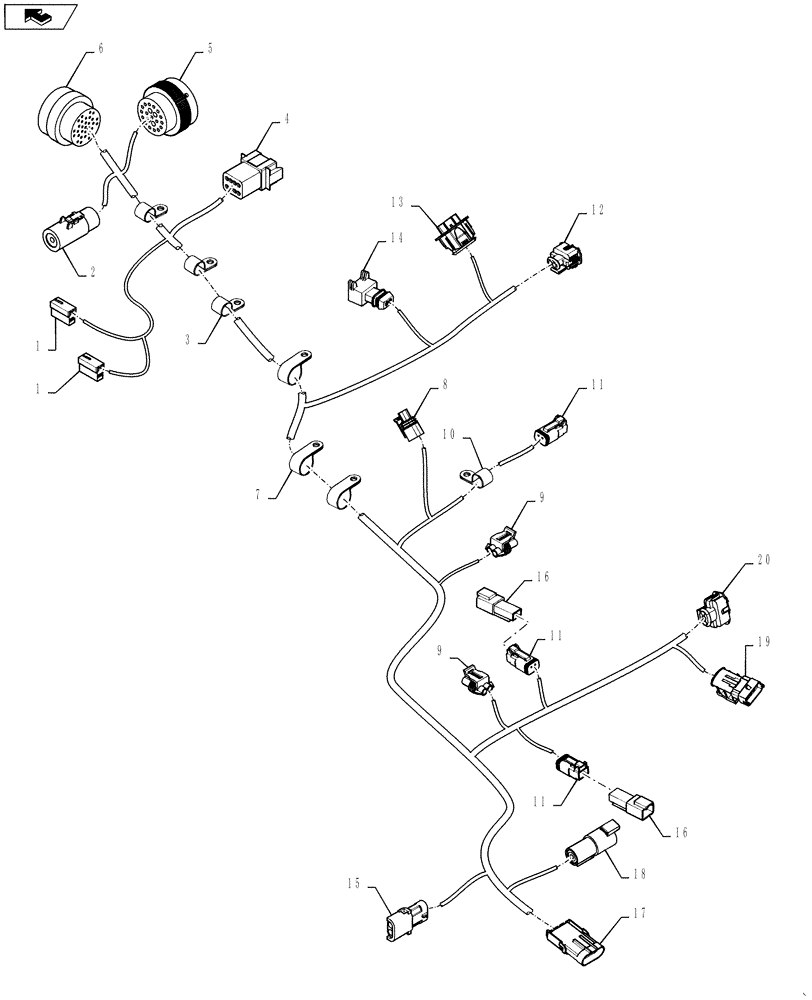 Схема запчастей Case 1021F - (55.100.03[02]) - ENGINE HARNESS REAR CHASSIS ASSEMBLY (55) - ELECTRICAL SYSTEMS