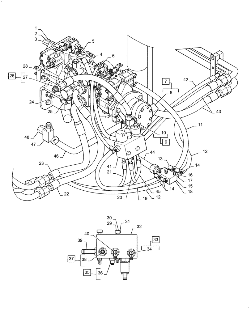 Схема запчастей Case 450CT - (06-08A) - HYDROSTATICS - BRAKE VALVE (450CT WITH IN-LINE PUMP CONFIGURATION) (06) - POWER TRAIN