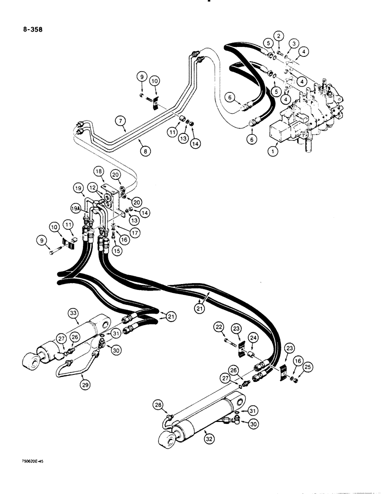 Схема запчастей Case 1455B - (8-358) - RIPPER HYDRAULIC CIRCUIT (08) - HYDRAULICS