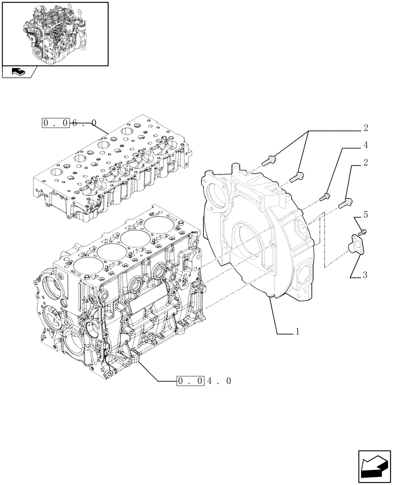 Схема запчастей Case 321E - (0.04.3[02]) - FLYWHEEL CASE (01) - ENGINE