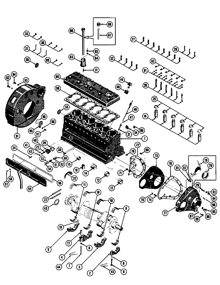 Схема запчастей Case 600 - (010) - GASOLINE ENGINE INSTALLATION, CYLINDER BLOCK, TIMING GEAR COVER, FLYWHEEL HOUSING (01) - ENGINE