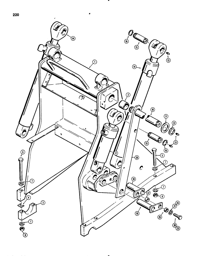 Схема запчастей Case 455B - (220) - LOADER COWL AND MAIN FRAME AND CYLINDERS (04) - UNDERCARRIAGE