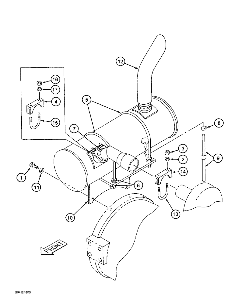 Схема запчастей Case 9010B - (2-020) - MUFFLER AND EXHAUST SYSTEM, PRIOR TO P.I.N. DAC01#2001 (02) - ENGINE