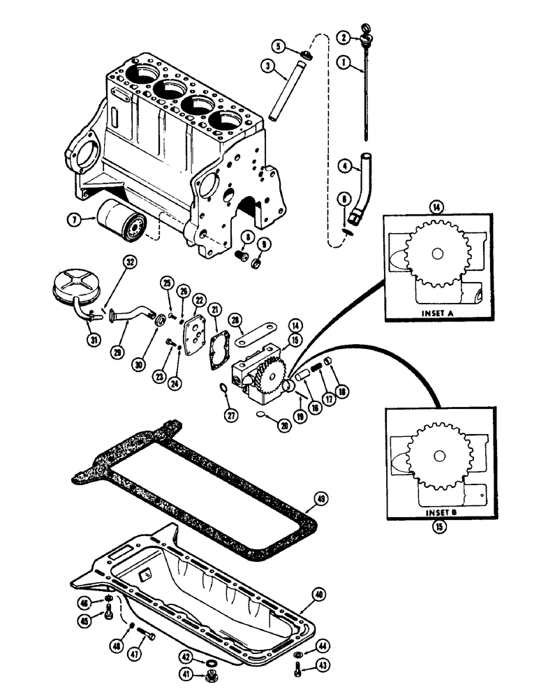 Схема запчастей Case 480CK - (018) - OIL PUMP, OIL FILTER, OIL PAN, (188) DIESEL ENGINE, CAST IRON OIL PAN, FIRST USED ENGINE S/N 2639536 