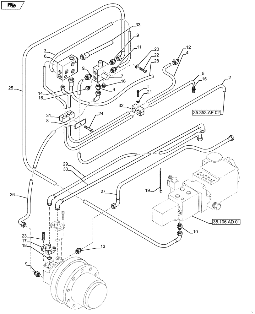 Схема запчастей Case SV211 - (35.353.AE[01]) - HYDRAULICS - TRAVEL SYSTEM (A) (35) - HYDRAULIC SYSTEMS