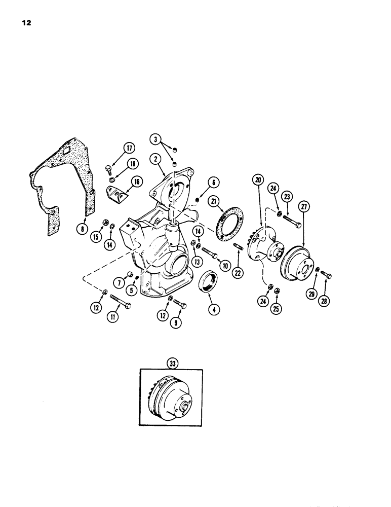 Схема запчастей Case 1835 - (012) - TIMING GEAR COVER, 148B SPARK IGNITION ENGINE, WATER PUMP (02) - ENGINE