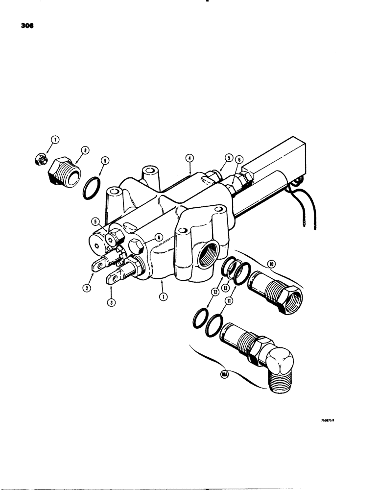 Схема запчастей Case 580C - (306) - PARKER LOADER CONTROL VALVE - 2 SPOOL, WITH TWO SOLENOID WIRES (08) - HYDRAULICS