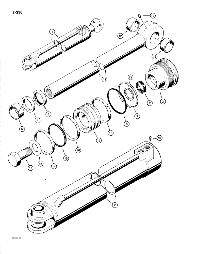 Схема запчастей Case 780C - (8-330) - G101564 AND G101565 LOADER CLAM CYLINDERS, USED WITH 1-1/2" CUBIC YARD CLAM BUCKET (08) - HYDRAULICS