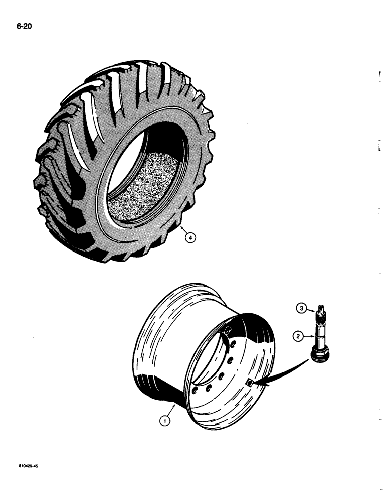 Схема запчастей Case 680L - (6-20) - REAR WHEELS AND TIRES, FOR 19.5L X 24 - 12 PLY R4 TIRES, TWO WHEEL DRIVE MODELS (06) - POWER TRAIN