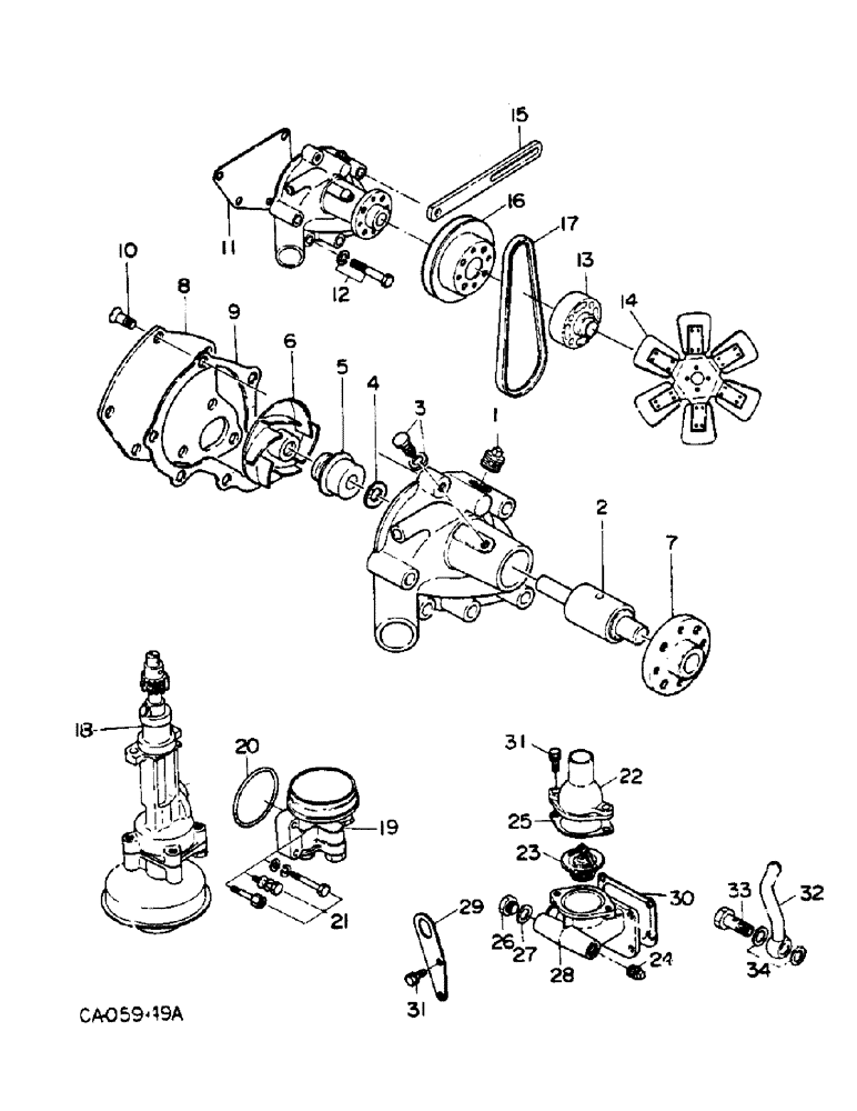 Схема запчастей Case 4155 - (12-16) - POWER, WATER PUMP AND THERMOSTAT HOUSING (04) - Drive Train