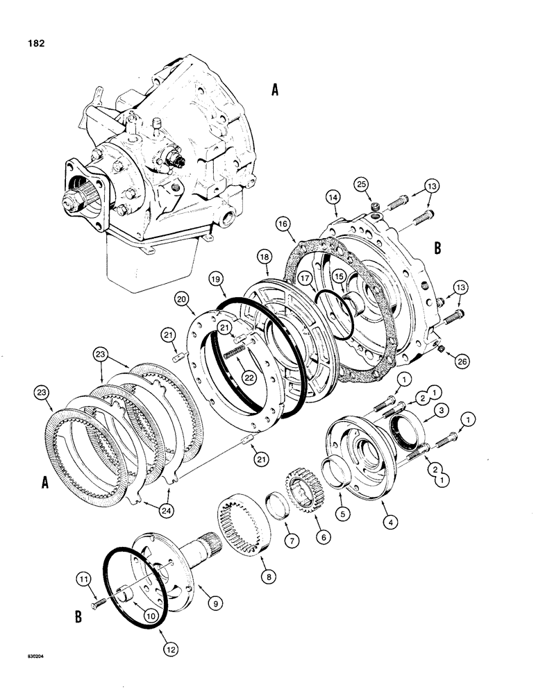 Схема запчастей Case 480C - (182) - POWER SHUTTLE, CHARGING PUMP AND REVERSE CLUTCH (21) - TRANSMISSION