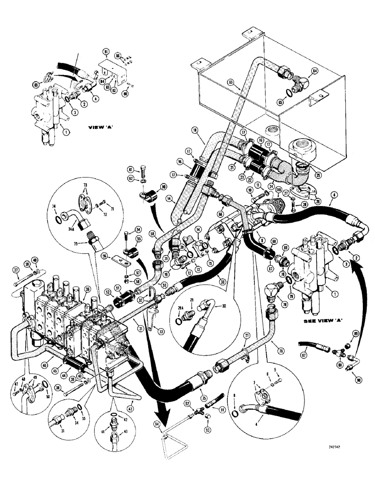 Схема запчастей Case 780 - (278) - EQUIPMENT HYDRAULIC CIRCUIT, WITH INTERNAL HYDRAULIC FILTER B4 TRAC SN 5500550 & AFT (08) - HYDRAULICS