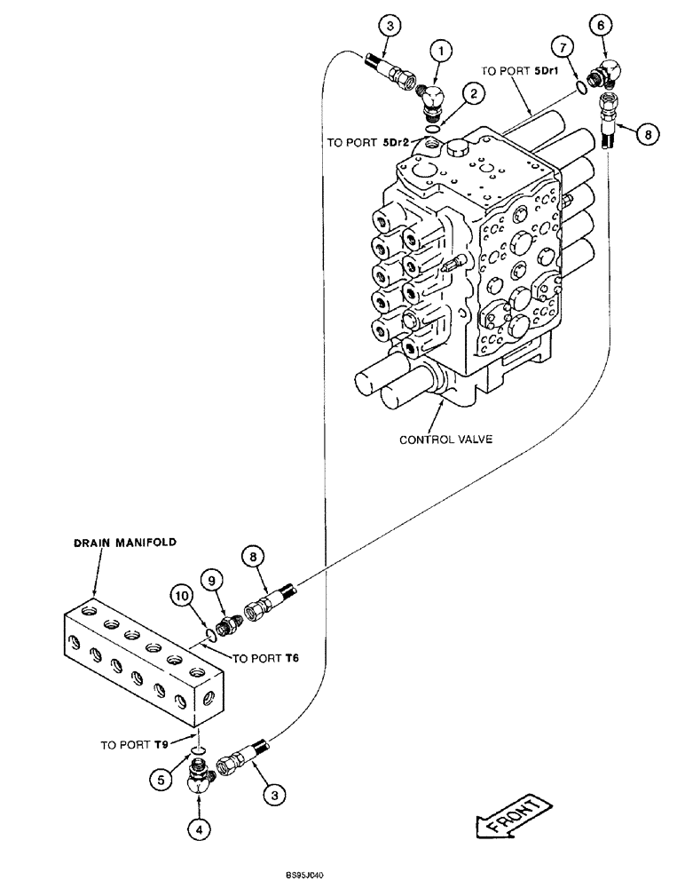 Схема запчастей Case 9060B - (8-082) - CONTROL VALVE DRAIN LINES (08) - HYDRAULICS