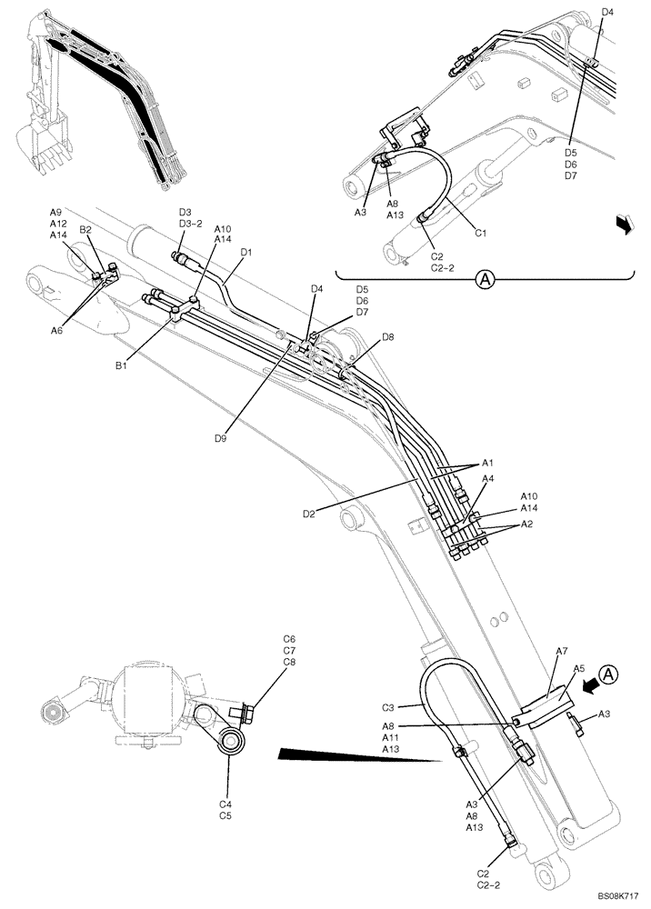 Схема запчастей Case CX27B BTW - (03-002) - HYDRAULIC LINES, BOOM 2.15M (PV42H00039F1, PV42H00022F1, PV42H00041F1, PV42H00042F1) (35) - HYDRAULIC SYSTEMS