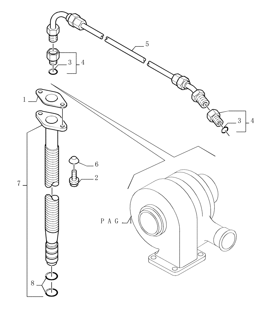 Схема запчастей Case 1850K LT - (0.240[02]) - TURBOCHARGER - COMPONENTS (01) - ENGINE