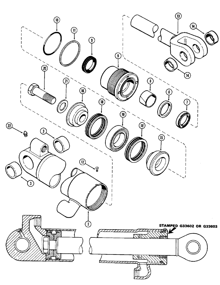 Схема запчастей Case 680CK - (256) - G33602 AND G33603 LOADER LIFT CYLINDERS, GLAND IS STAMPED (35) - HYDRAULIC SYSTEMS